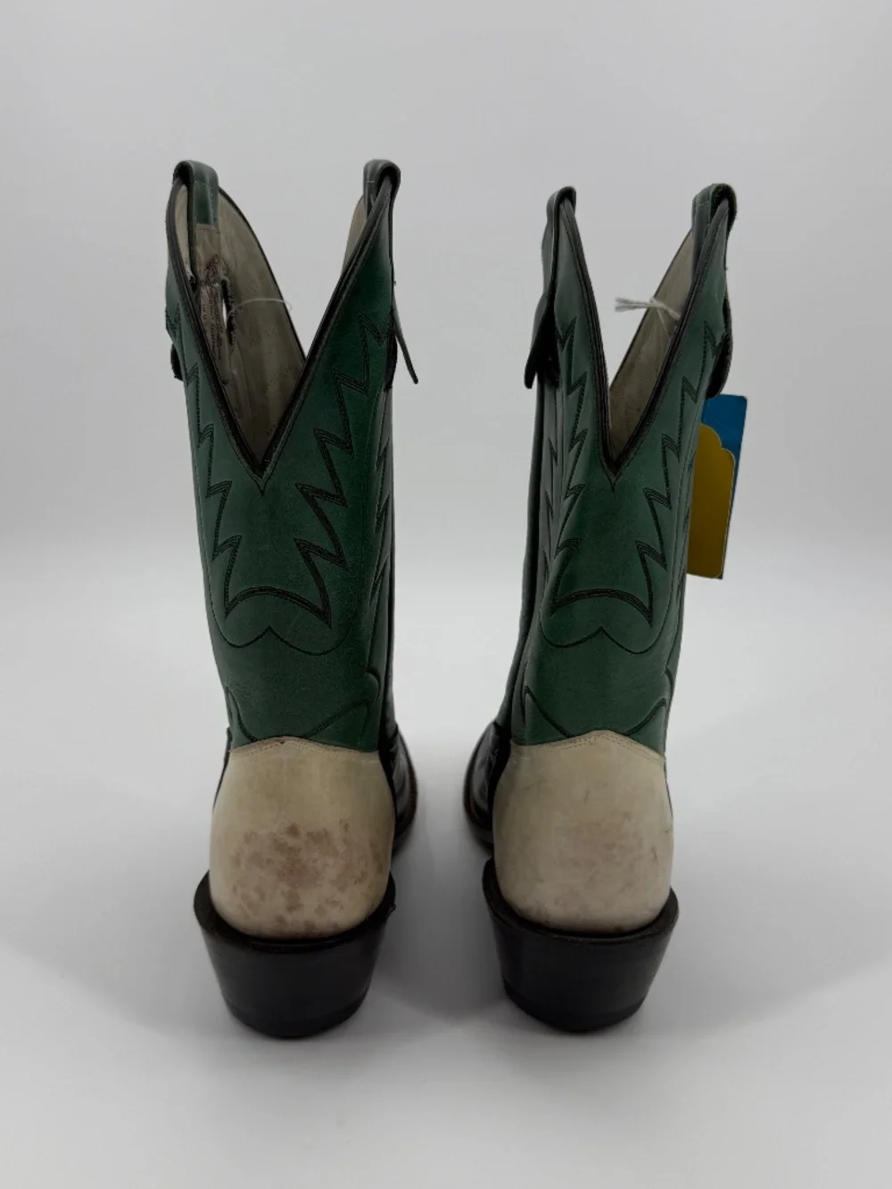 Vintage Olathe Western Boots USA Made Black Green Leather Men 10 B  Women 11.5